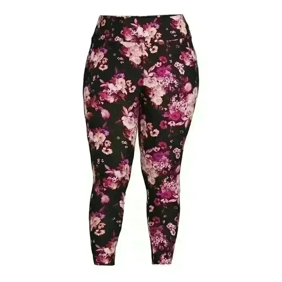 Terra & Sky Womens Plus Fitted Leggings Size 2X High Rise Berry Floral Print - Picture 8 of 10